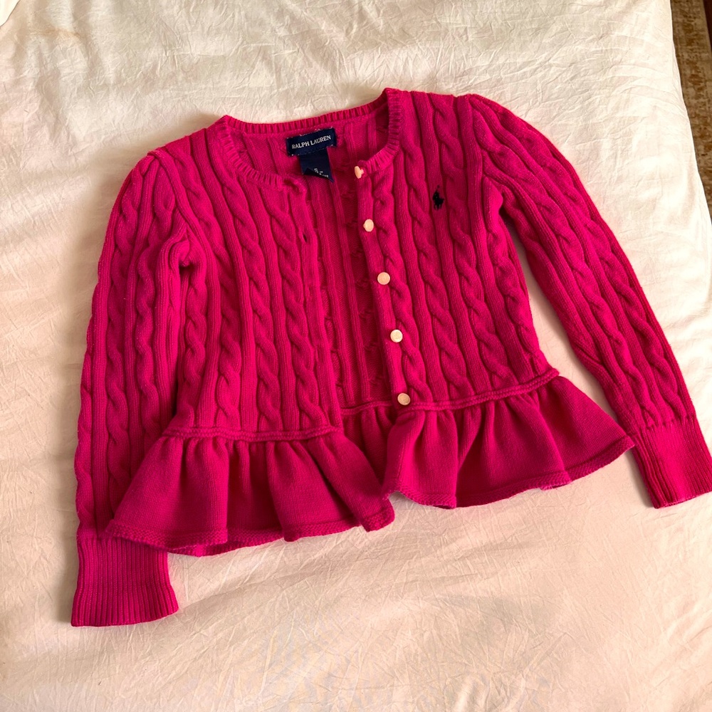 Ralph Lauren Cable-Knit Cotton Peplum Cardigan Pink size 5 100% cotton